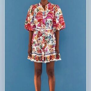 FARM Rio White Spring Bananas Belted Mini Dress